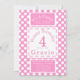 Pink Polka Dots Girls Birthday Party Customizable Invitation