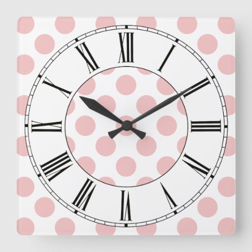 Pink Polka Dots Girly Square Wall Clock