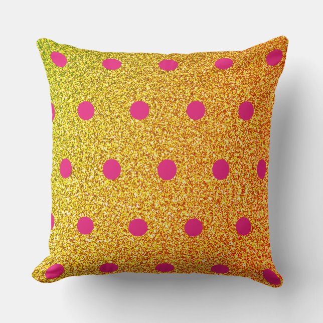 Pink Polka Dots Glittery Golden Ombre Girls Room Throw Pillow (Front)