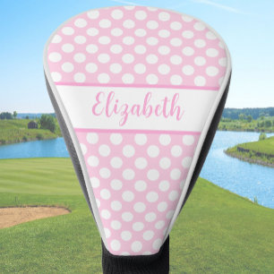 Pink polka dots golf head cover ladies custom name