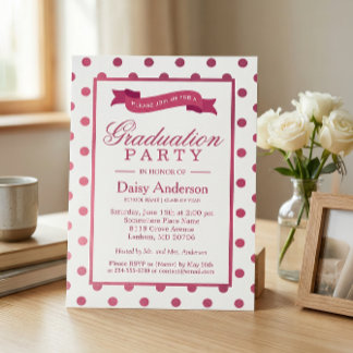 Pink Polka Dots Grad Graduation Party Invite
