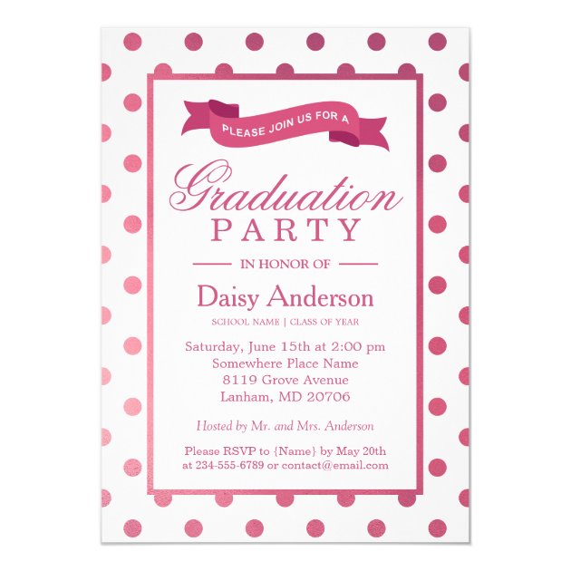 Pink Polka Dots Grad Graduation Party Invite