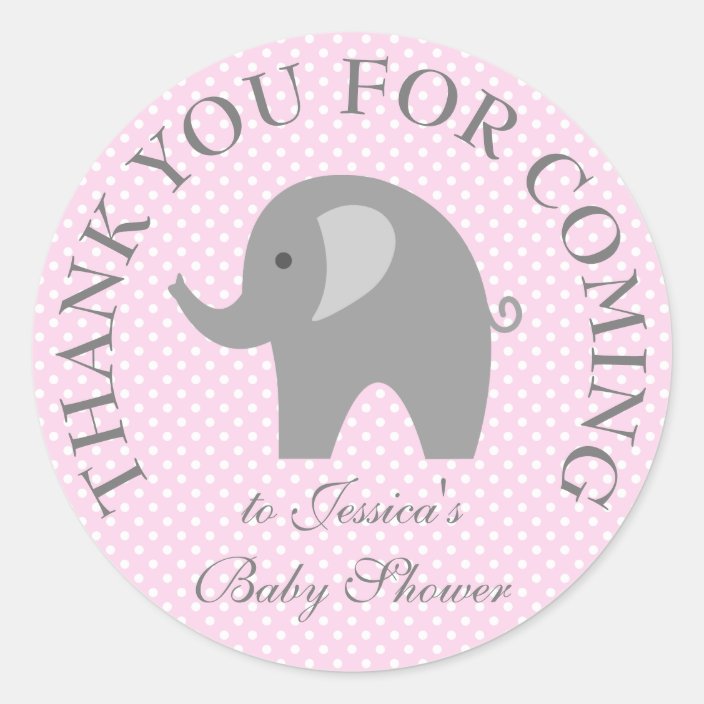 Pink Grey Gray Elephant Chevron Labels Custom Thank You Stickers for Party Favors Baby Shower Personalized Round Party Favor Stickers