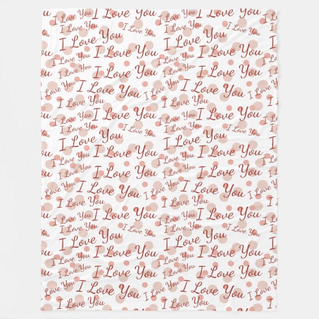 Pink Polka Dots I Love You  Fleece Blanket (Front)