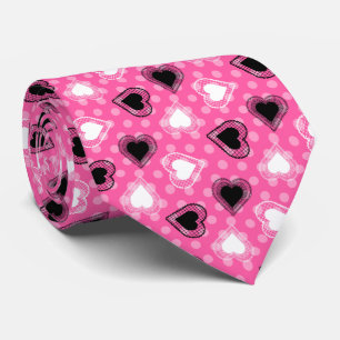 Pink Polka Dots Lace Hearts Neck Tie