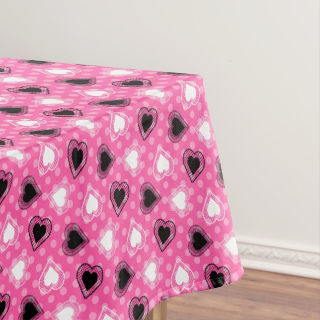 Pink Polka Dots Lace Hearts Tablecloth (In Situ)