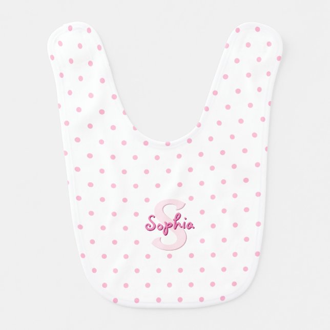 Pink Polka Dots Monogrammed Cute Toddler Newborn Baby Bib (Front)