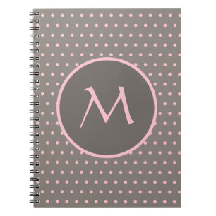 Pink polka dots monogrammed gray notebook
