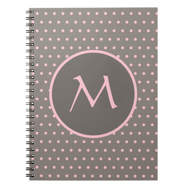 Pink polka dots monogrammed gray notebook (Front)