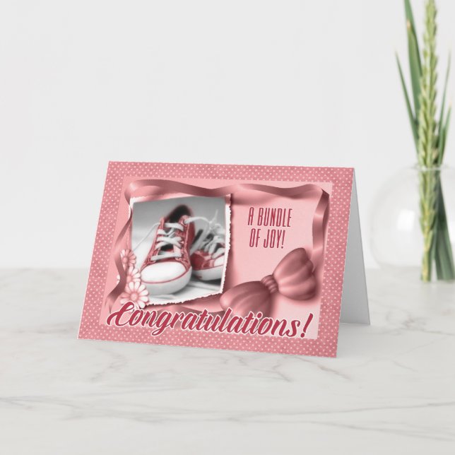 Pink Polka Dots New Parents Congratulations Card (Front)