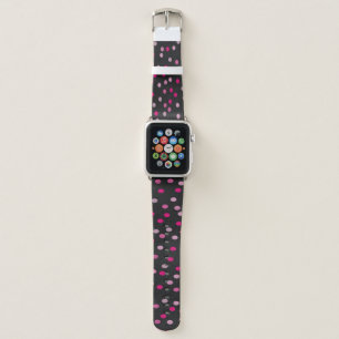 Pink Polka Dots on Black Apple Watch Band