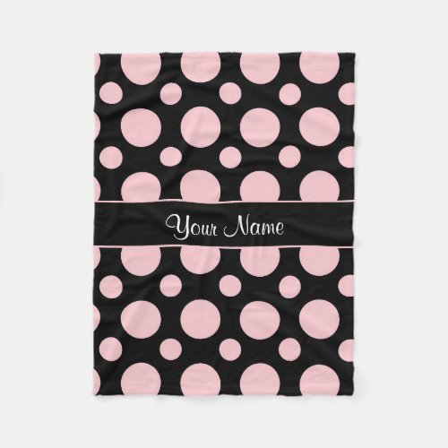 Pink Polka Dots On Black Background Fleece Blanket