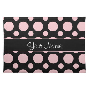 Pink Polka Dots On Black Background Placemat