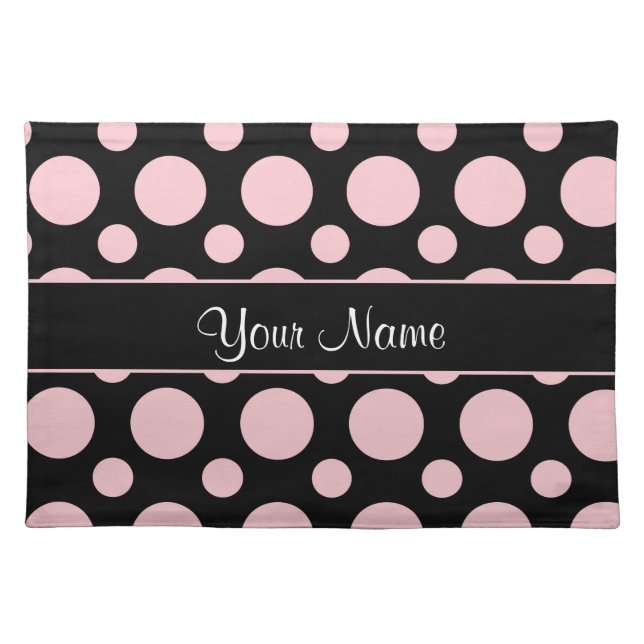 Pink Polka Dots On Black Background Placemat (Front)