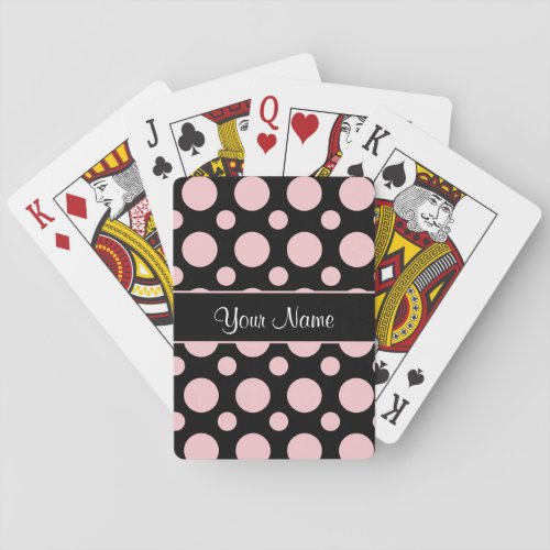 Pink Polka Dots On Black Background Poker Cards