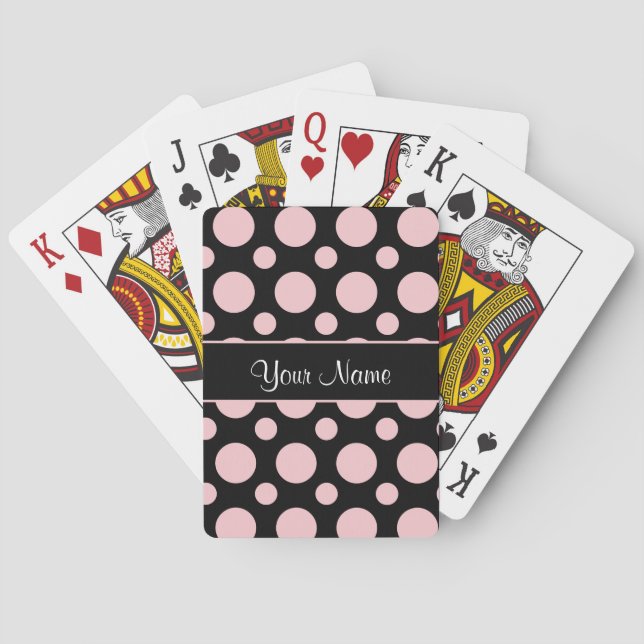 Pink Polka Dots On Black Background Poker Cards (Back)