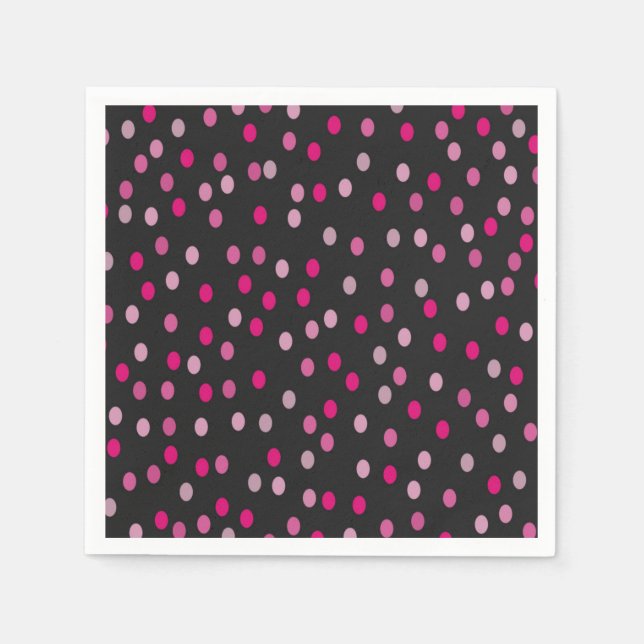 Pink Polka Dots on Black  Napkins (Front)