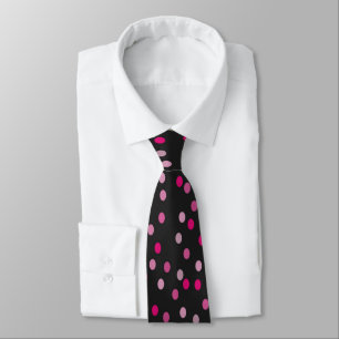 Pink Polka Dots on Black Neck Tie
