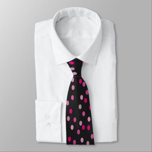 Pink Polka Dots on Black  Neck Tie