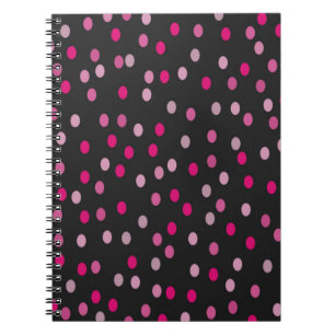 Pink Polka Dots on Black Notebook