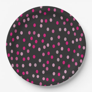 Pink Polka Dots on Black Paper Plates