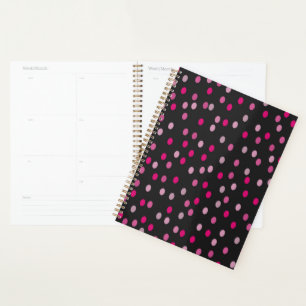 Pink Polka Dots on Black Planner