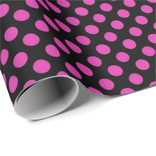 pink polka dots on black wrapping paper (Roll Corner)