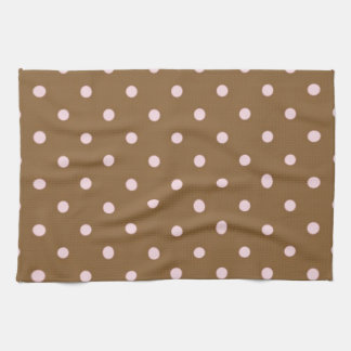 Pink Polka Dots On Brown Background Kitchen Towel