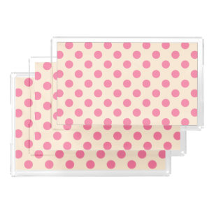 Pink polka dots on cream acrylic tray