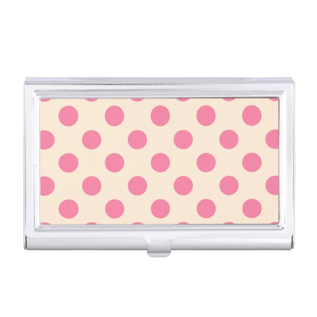 Pink polka dots on cream business card holder (Front)