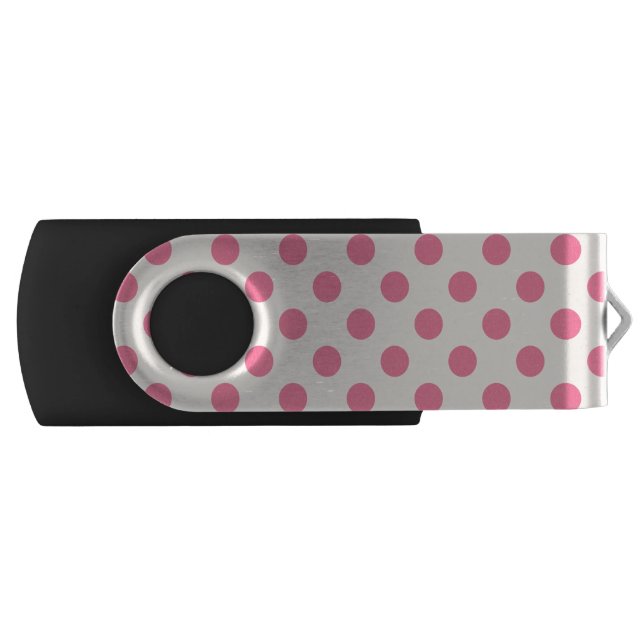 Pink polka dots on cream flash drive (Front)