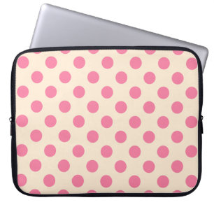 Pink polka dots on cream laptop sleeve