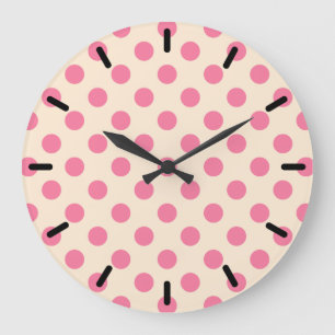 Pink polka dots on cream large clock
