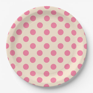 Pink polka dots on cream paper plates