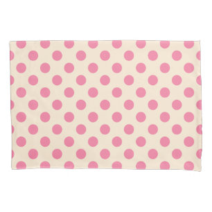 Pink polka dots on cream pillow case