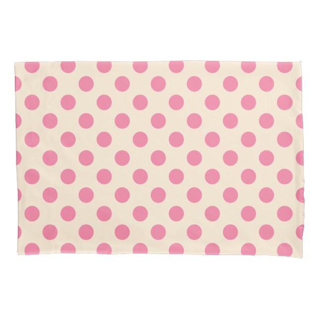 Pink polka dots on cream pillow case (Front)