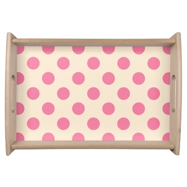 Pink polka dots on cream serving tray (Front)