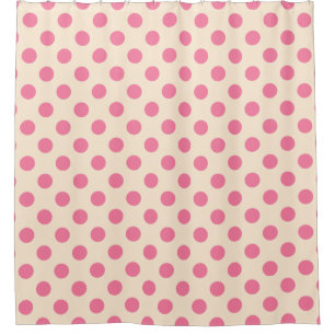 Pink polka dots on cream shower curtain