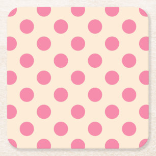 Pink polka dots on cream square paper coaster