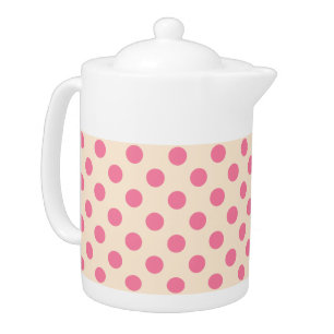 Pink polka dots on cream teapot