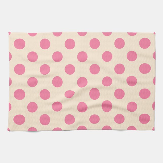 Pink polka dots on cream towel (Horizontal)