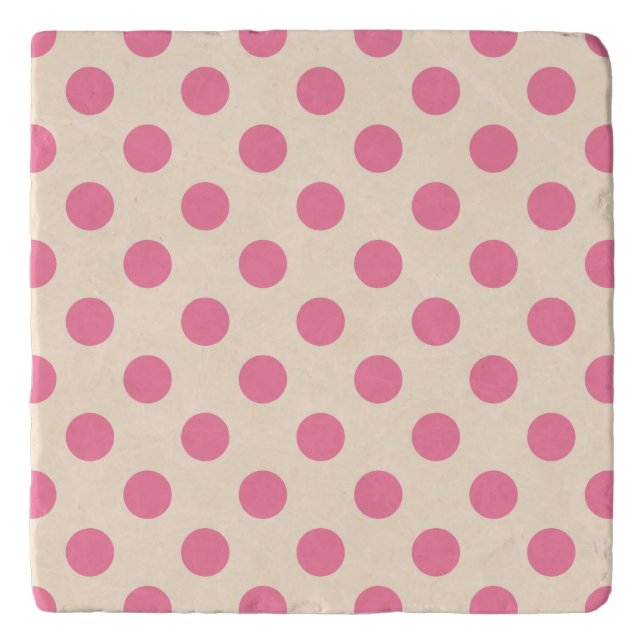 Pink polka dots on cream trivet (Front)