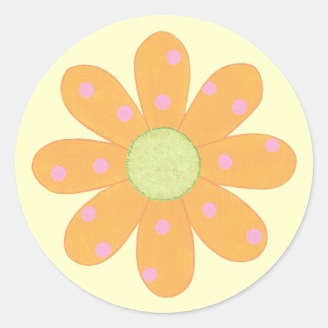 Pink Polka Dots on Yellow Orange Flower Stickers (Front)