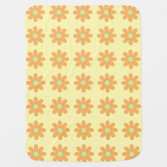 Pink Polka Dots Orange Daisy Flowers Baby Blankets (Front)