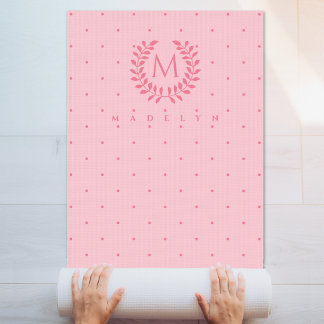 Pink Polka Dots Pattern And Pretty Laurel Monogram Yoga Mat