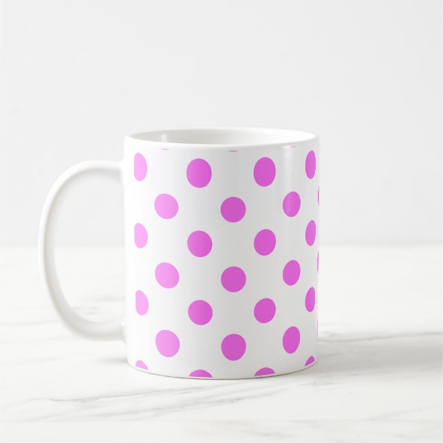 Pink Polka Dots Pattern on White Background  Coffee Mug (Left)