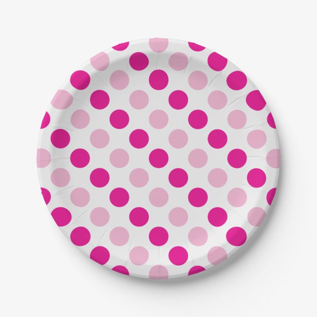 Pink polka dots pattern paper plates (Front)