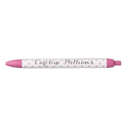 Pink Polka Dots Personalized Black Ink Pen