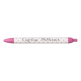 Pink Polka Dots Personalized Black Ink Pen