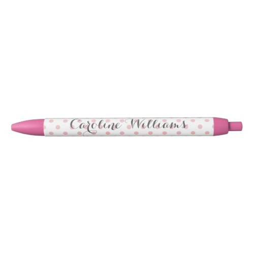 Pink Polka Dots Personalized Black Ink Pen